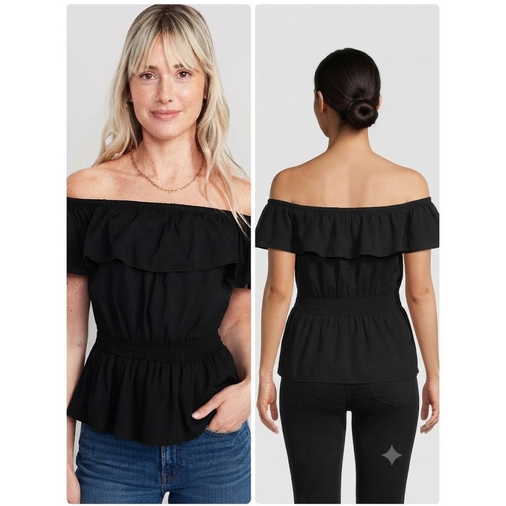 Old Navy Off-The-Shoulder Waist-Defined Smocked Blouse Top Womens XL Black